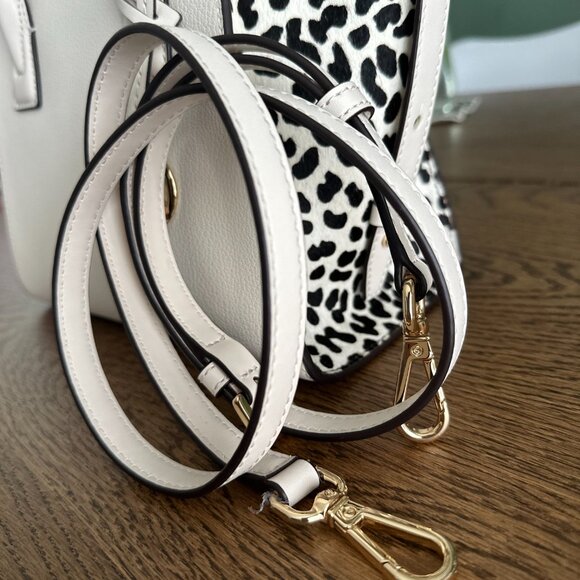 NWT!New! Avril Small Leather and Cheetah Print Calf Hair Satchel -White Cheetah - Picture 9 of 11